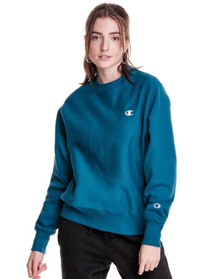 Champion Dame Sweatshirt Blå - Reverse Weave Boyfriend Crew - Danmark YCA-207569